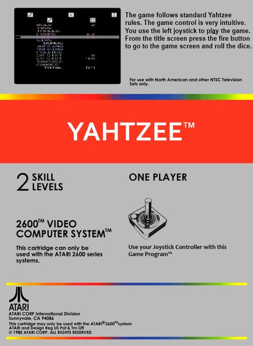 Yahtzee (Homebrew) — Box back